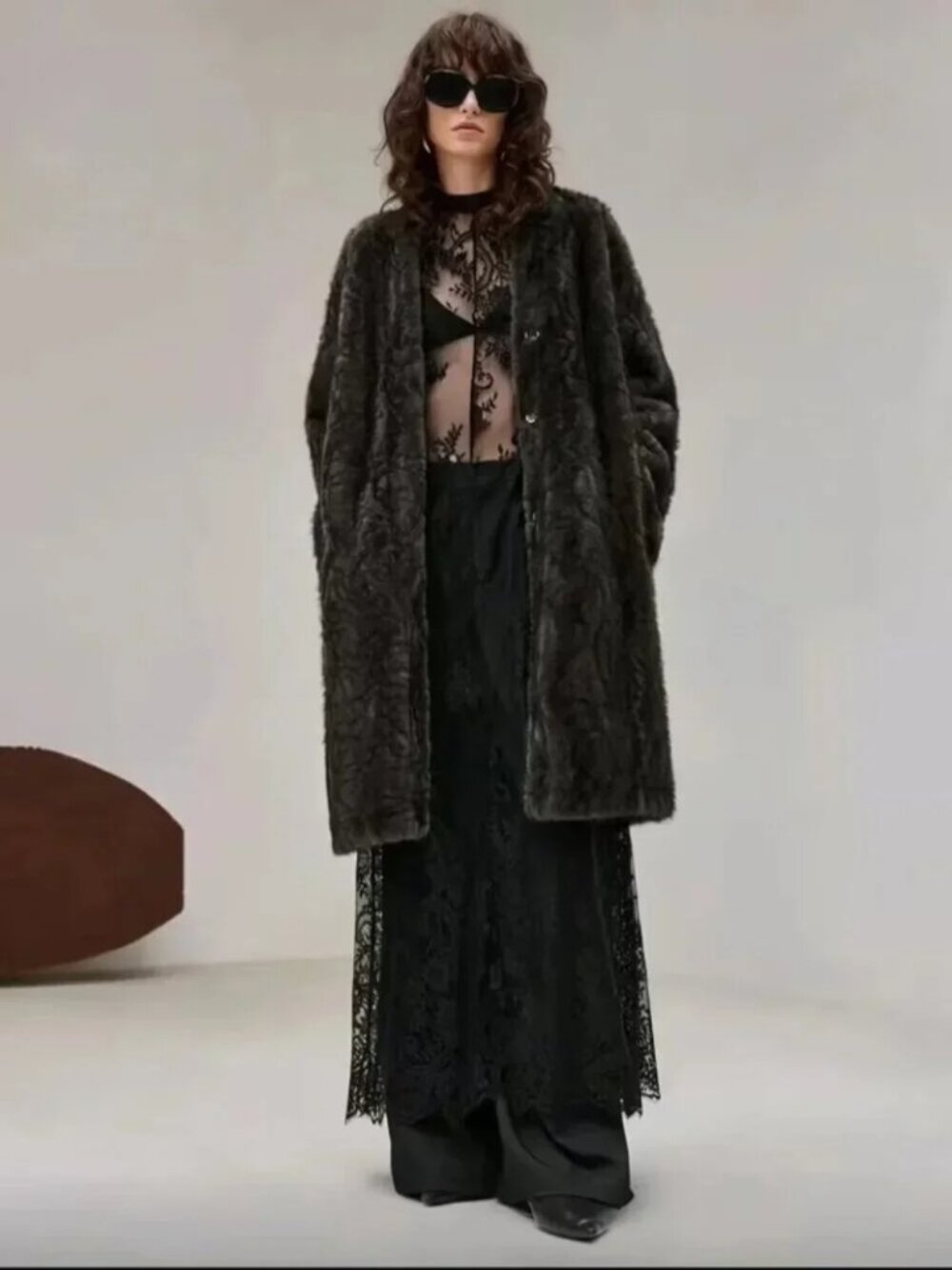 Semi-Sheer Black Lace Maxi Dress - Picture 4 of 5
